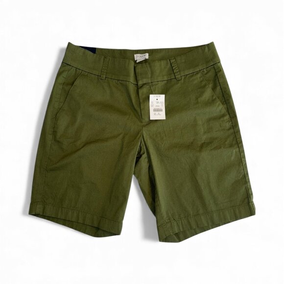 New J.Crew Olive Forrest Green Chino Shorts NWT Size 6 Cotton 9” Inseam Classic - Picture 2 of 10